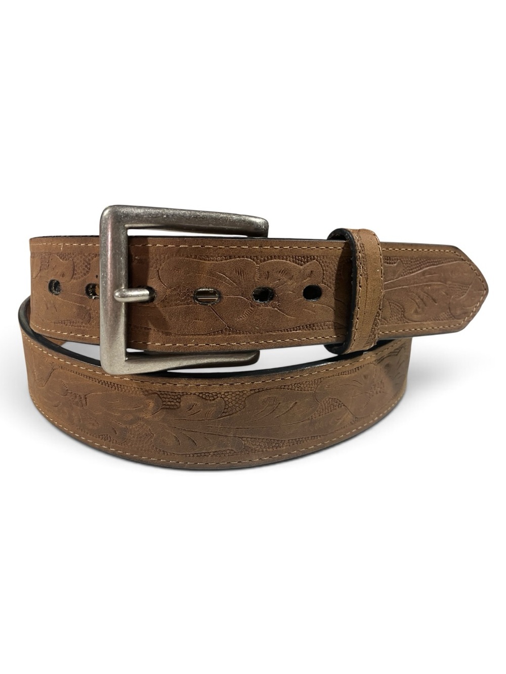 Wrangler Brown Tooled Embossed Leather Western Cowboy Rodeo Belt Size 44
